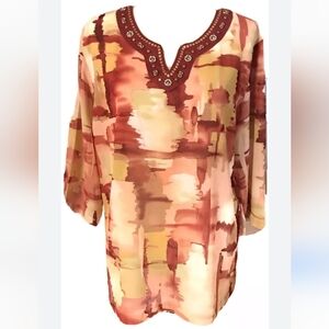 Alfred Dunner, Women's, Blouse, Quarter Sleeve, Size 18, Color Red, Yellow